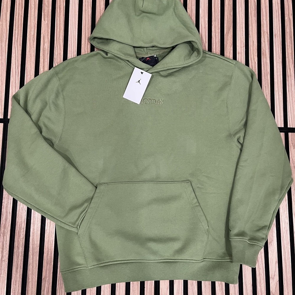 Air Jordan Wordmark Men's Fleece Hoodie Color: Sky J Light Olive Size: M